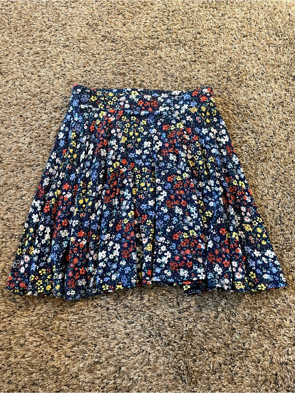 SO Navy Floral Pleated Skater Skirt with Red, White & Yellow Blooms